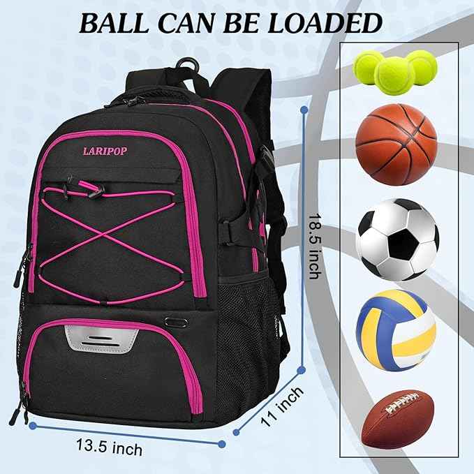 LARIPOP Basketball Backpack Large Basketball Bag with Ball Holder & Shoe Compartment for Youth Adults Men Women