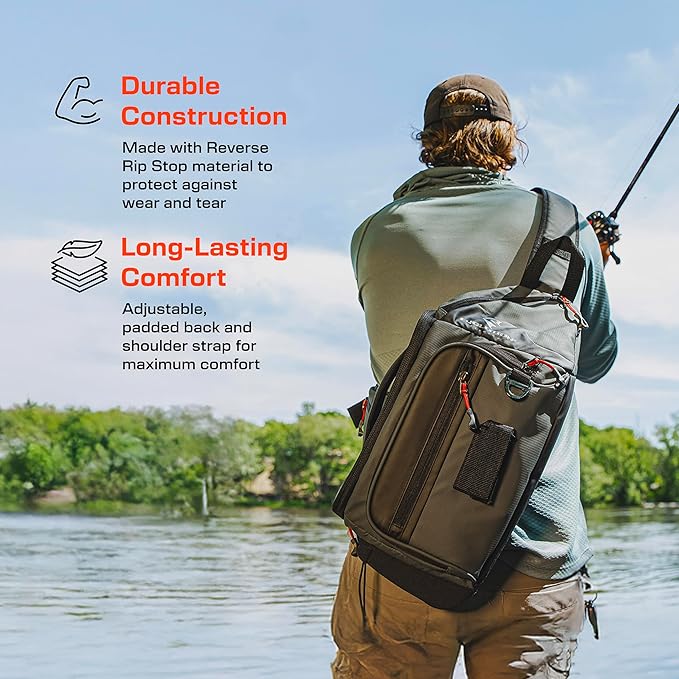 Evolution Fishing Largemouth 3.0 Sling Pack - Grey, 3600, Tackle Storage Shoulder Bag, Includes Deep Quiklatch Tackle Tray, Plier Holster, Heavy Duty Sling Pack