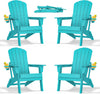 Folding Adirondack Chair - Extended Ergonomic Backrest, Cup Holder - Easy Assembly - Durable HDPE Plastic, Weather Resistant & Maintenance-Free - Lawn, Patio, Deck Supports 380lbs Aruba