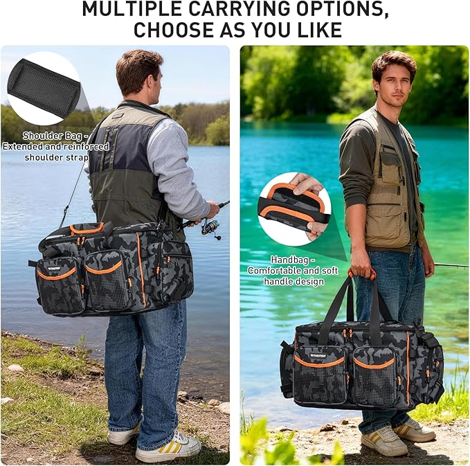 THKFISH Fishing Tackle Bag for 3600/3700 Tackle Box, Waterproof Soft Bottom Large Tackle Box Bag Saltwater & Freshwater Fishing Bags
