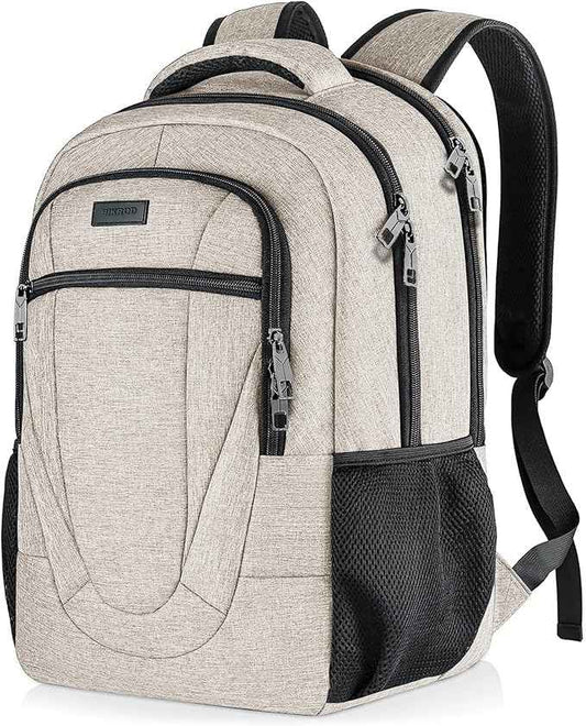 BIKROD Backpack for Women and Men, Extra Large School Backpacks for Teens, Water Resistant Back Pack with USB Charging Port Fits 17 Inch Laptop, Business Anti Theft Sturdy Computer Bag Gifts, Beige