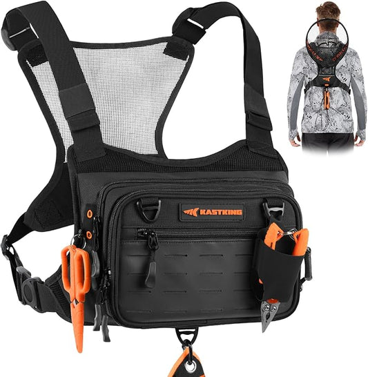 KastKing Bait Boss Water-Resistant Fishing Chest Pack With EVA Zip-Down Workstation, MOLLE Storage, Adjustable Chest Straps