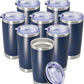 20 oz Tumbler Coffee Tavel Tumblers Bulk with Lid Stainless Steel Double Wall Vacuum Insulated Mug Powder Coated Cups fit Car Cupholder for Hot and Cold - Navy, 8Pack