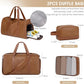 Wogarl 3PCS Leather Weekender Bag for Women Men Large Overnight Bag Travel Duffel Bag with Shoe Compartment Toiletry Packing Cube Carry On Bag Fit 21"" Laptop(Light Brown), YT042