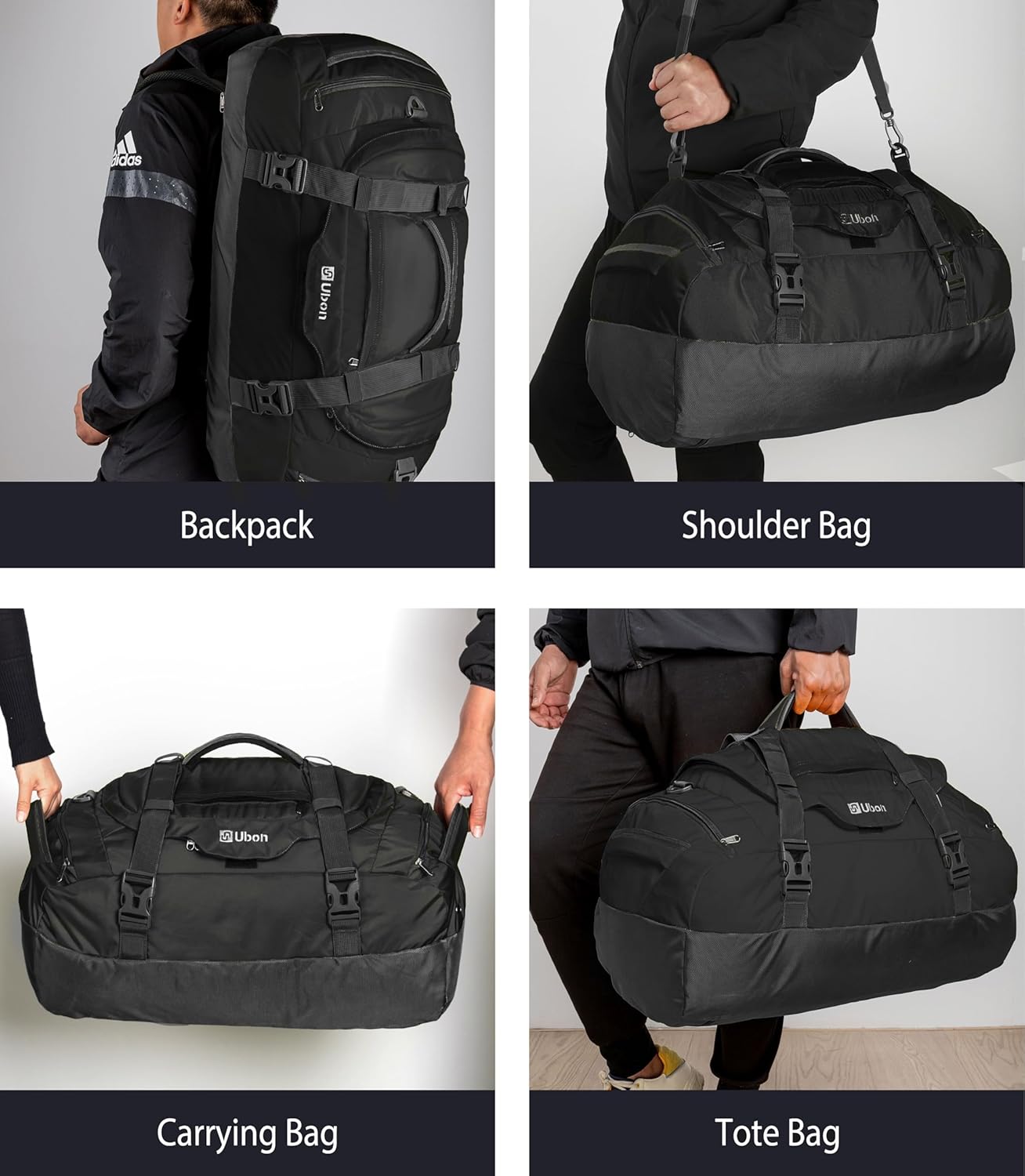 Ubon Large Duffel Bag Weekender Bags with Shoe Compartments 4-Way Sports Gym Backpack with Padded Straps Camping Traveling Duffle Bag - Roamly