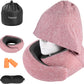 Travel Pillow - Hooded Neck Pillow Airplane Memory Foam Filling for Plane, Office, Cars Sleeping, Road Trip, Long Flights, Portable Plane Accessories, Includes Eye Mask & Earplugs (Red)