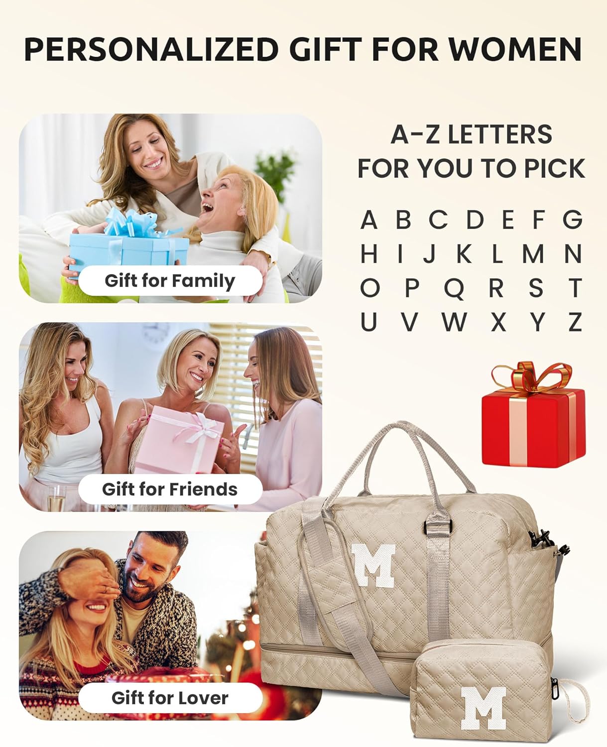 Women Group Gift Ideas, Gifts for Women-Kids Travel Bags with Shoe Compartment, Personalized Weekender Bag, Monogram Overnight Bag for Women, Letter Travel Bag with Makeup Bag (Letter Y) - Roamly