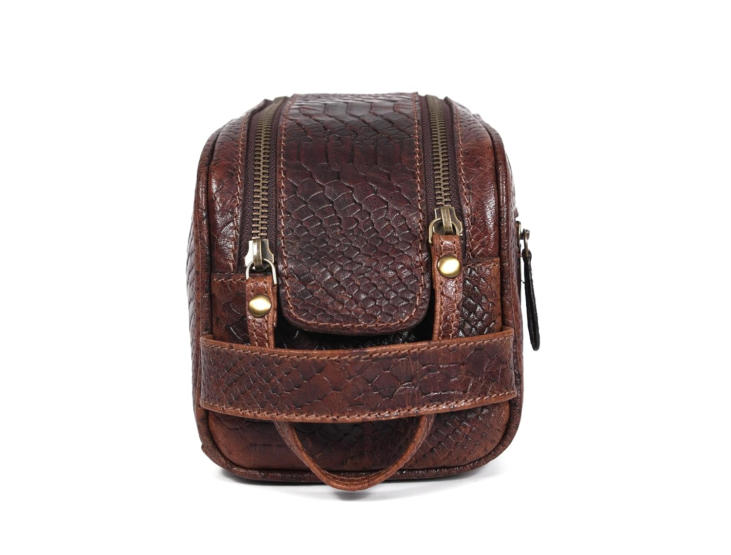10" Premium Leather Toiletry Travel Pouch With Waterproof Lining | King-Size Handcrafted Vintage Dopp - Kit Gift for Father's Day By Aaron Leather Goods - Roamly