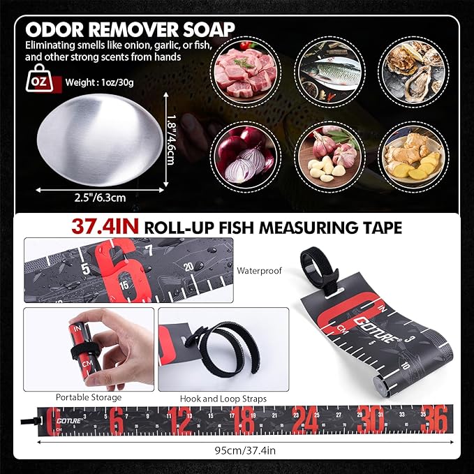 Goture Fishing Tool Kit,Fishing Pliers,Fillet Knife with Sheath,Fish Lip Gripper,Fish Hook Remover,Lanyard,Line Scissors,Sharpener,Stainless Steel Soap,Saltwater Gear Kit,Red/Pink,Gifts for Men/Women