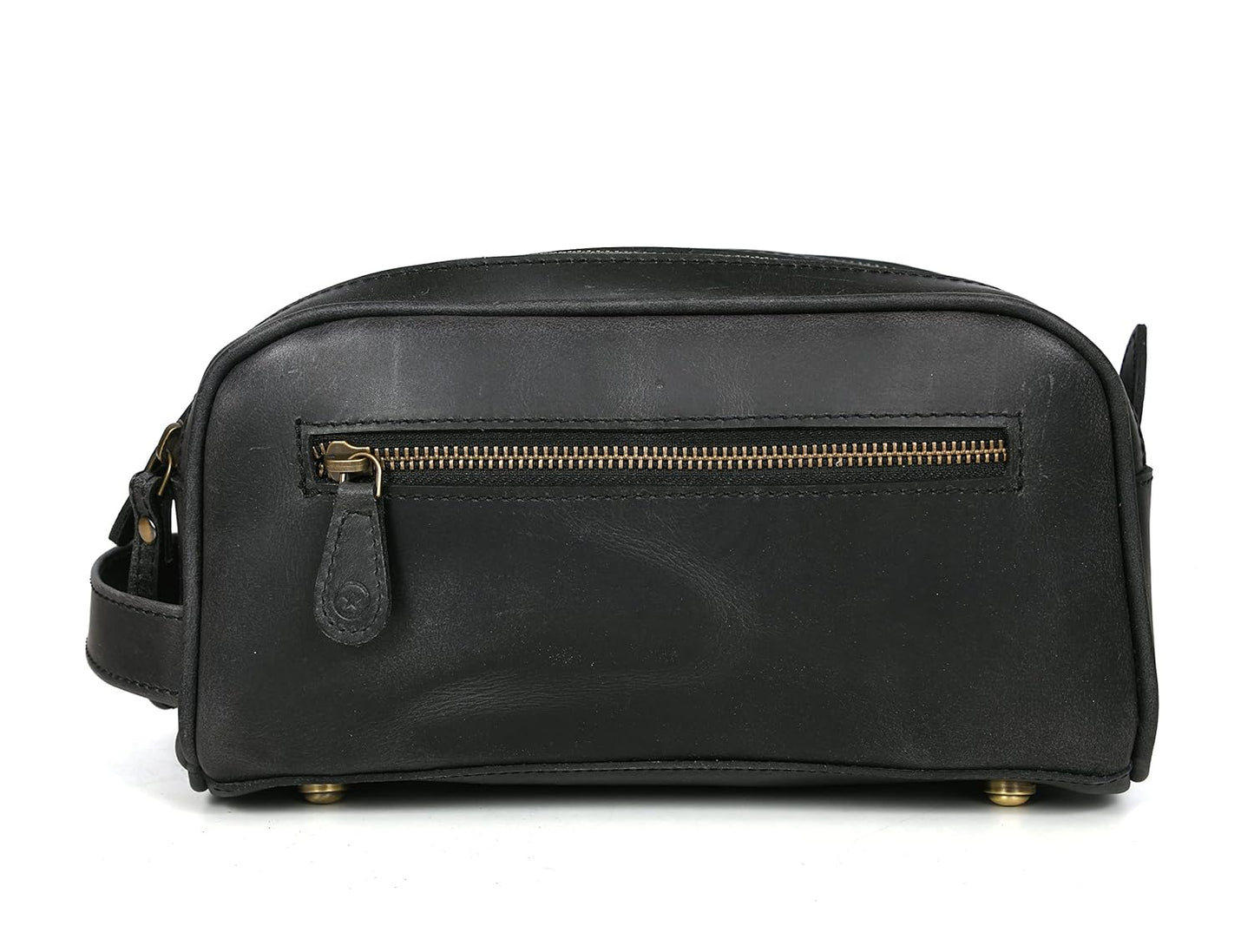 10" Premium Leather Toiletry Travel Pouch With Waterproof Lining Black Color | King-Size Handcrafted Vintage Dopp - Kit ~ Gift for Father's Day By Aaron Leather Goods - Roamly