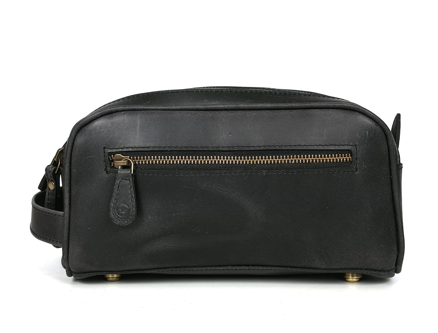 10" Premium Leather Toiletry Travel Pouch With Waterproof Lining Black Color | King-Size Handcrafted Vintage Dopp - Kit ~ Gift for Father's Day By Aaron Leather Goods - Roamly