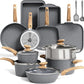 MAISON ARTS 17 Piece Pots and Pans Set Non Stick, Kitchen Cookware Sets with Nonstick Granite Stone Coating, Suitable for Induction Cooktops, Grey