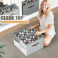 Budding Joy 2 Pack Shoe Organizer for Closet, Clear Foldable Shoe Storage Containers Adjustable Dividers Fits 16 Pairs,Shoe Storage Bins Baskets Boxes with Reinforced Handles Light Grey Greenish Grey