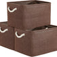 TheWarmHome Organization and Storage Basket for Shelves - 3 Pack 16x12x12 inch Fabric Storage Cubes, Cube Storage Bin for Organizing Closet Cloth Organizer Gift Toy (White & Brown)