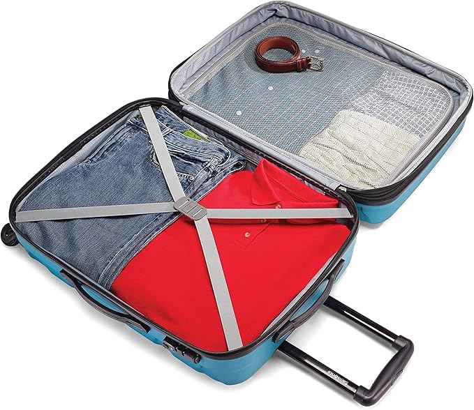 Samsonite Omni PC Hardside Expandable Luggage with Spinner Wheels, Caribbean Blue, Checked-Medium 24-Inch