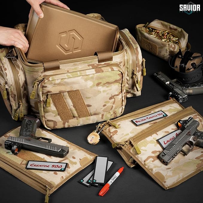 Savior Equipment Specialist Series Tactical Triple Pistol Shooting Range Hunting Duffle Bag Gun Carrying Case, Rigid Compartment Frame, Lockable Zippers