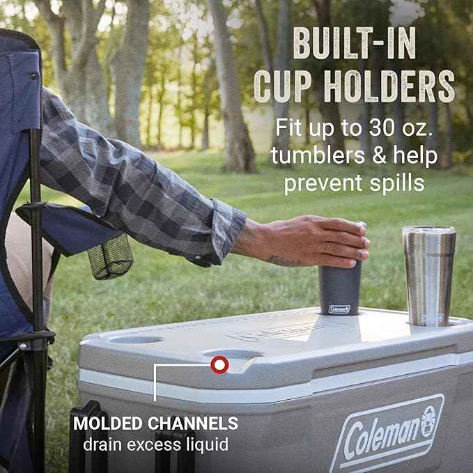 Coleman Classic Series Insulated Portable Rolling Cooler with Wheels, Leak-Resistant Outdoor Hard Cooler Keeps Ice up to 5 Days, 62-Quart