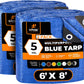 Better Blue Poly Tarp 6' x 8' (2-Pack) - Multipurpose Protective Cover - Lightweight, Durable, Waterproof, Weather Proof - 5 Mil Thick Polyethylene - by Xpose Safety