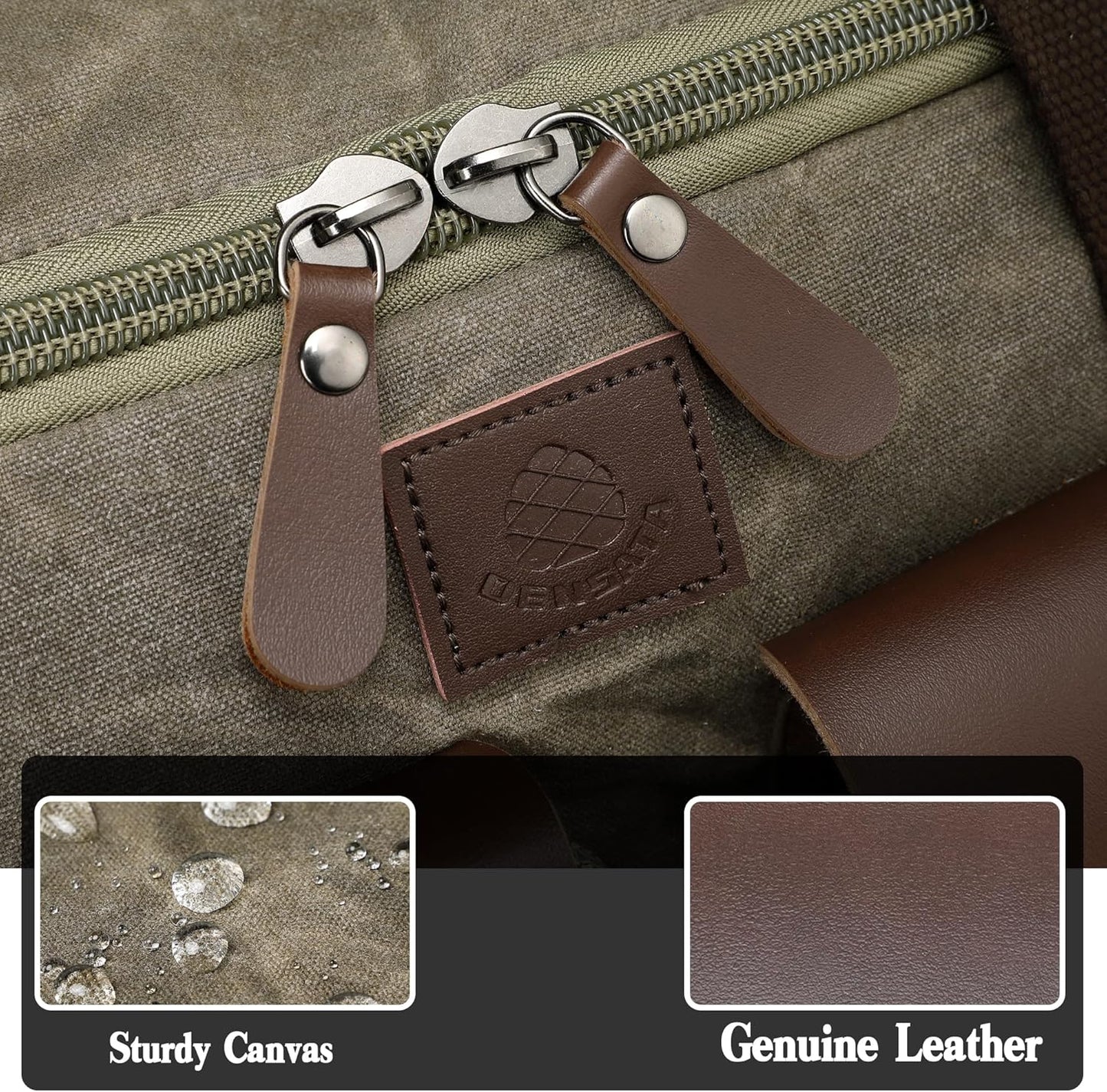 Waxed Canvas Duffle Bag for Men 50L Travel Duffel Bags Expandable Genuine Leather Duffel Overnight Weekender Carry On Bag Two Zipper Pockets Travel Bag (Vintage Grey, Large-50L) - Roamly