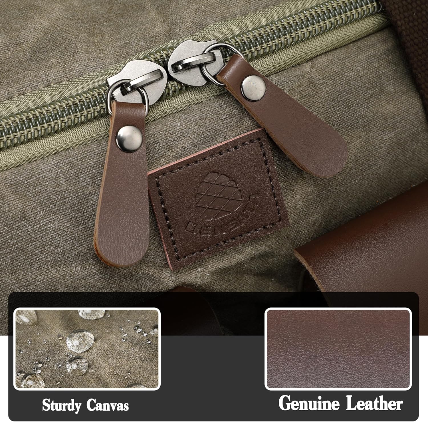 Waxed Canvas Duffle Bag for Men 60L Travel Duffel Bags Expandable Genuine Leather Duffel Overnight Weekender Carry On Bag Two Zipper Pockets Travel Bag (Vintage Grey, X Large-60L) - Roamly