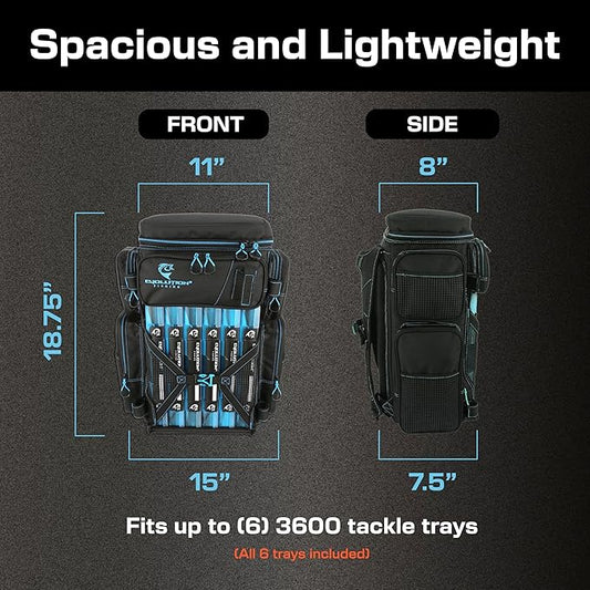 Evolution Fishing Drift Series Tackle Backpack, Outdoor Rucksack w/ 6 Fishing Tackle Trays, Heavy Duty