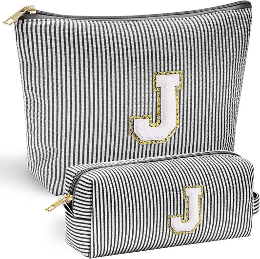 YOOLIFE Initial Christmas Gifts for Girls - Teen Girl Gifts Trendy Stuff Monogram Cute Makeup Bags Make Up Case for Women Her Best Friend Friendship Sister Teacher, Personalized Birthday Gifts Black J - Roamly