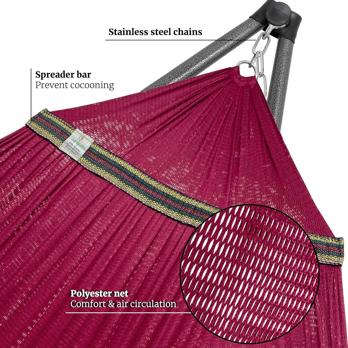Tranquillo Combo x2 Hammocks with Stand for Outside & Tree Straps, Heavy Duty Hammock with Stand 600lbs for Indoor Outdoor Patio Backyard, x2 Hammocks for 2 Person, Portable Carrying Bags, Red