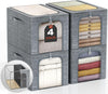 GoMaihe Clothes Storage Bin with Metal Frame: 4-Pack Stackable Closet Storage Bin with Lid & Clear Window, Sweater Boxes Storage for Closet Clothing Bedding Storage Organizer 40L
