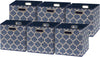 SIMPLE HOUSEWARE 11-Inch Collapsible Fabric Cube Storage Bin with Handles, Printed Design, 6 Pack, Steel Blue