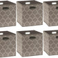 SIMPLE HOUSEWARE 11-Inch Collapsible Fabric Cube Storage Bin with Handles, Printed Design, 6 Pack, Beige