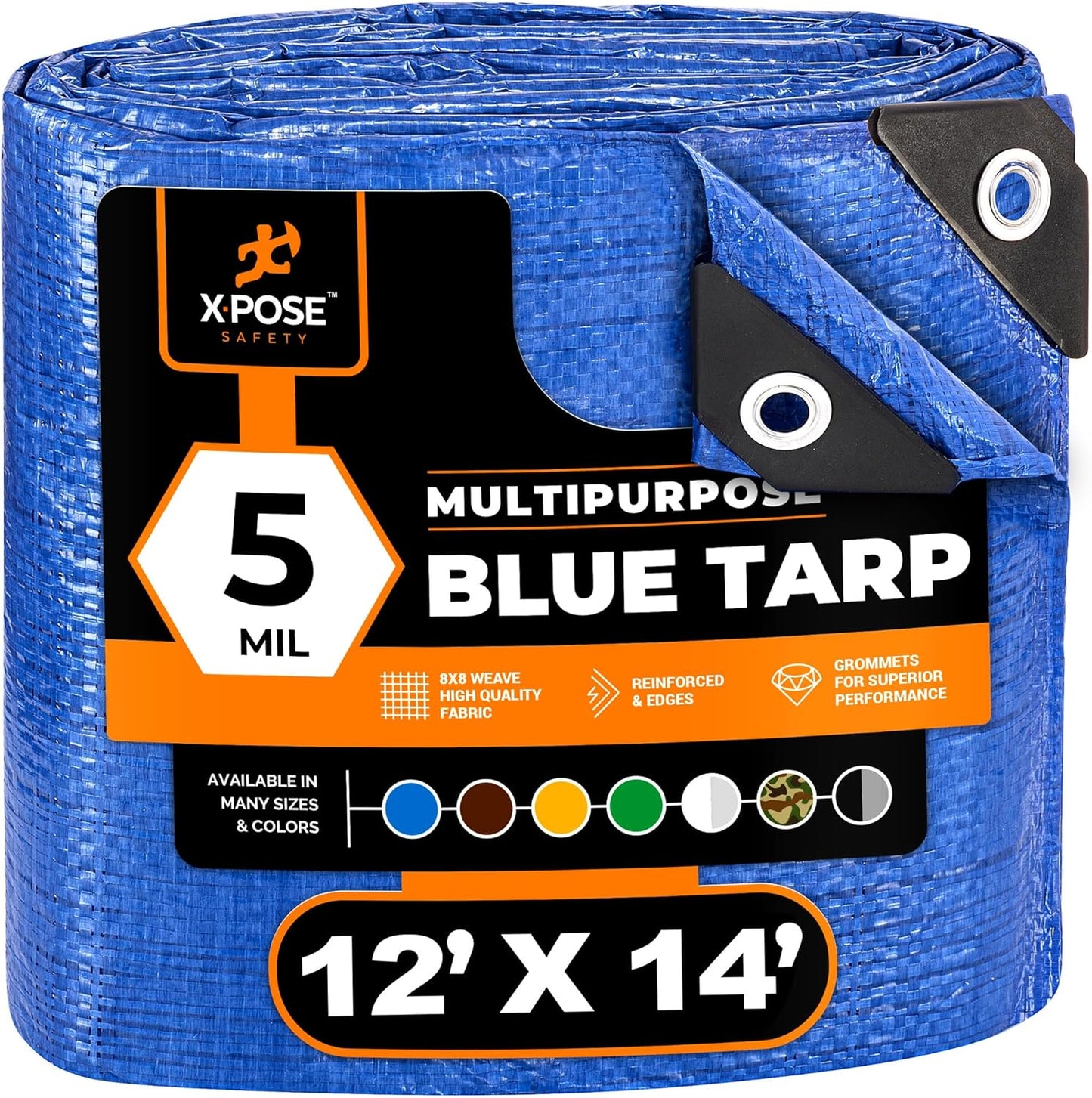 Better Blue Poly Tarp 12' x 14' - Multipurpose Protective Cover - Lightweight, Durable, Waterproof, Weather Proof - 5 Mil Thick Polyethylene - by Xpose Safety