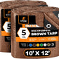 Multipurpose Protective Cover Brown Poly Tarp 10' x 12' (2-Pack) - Durable, Water Resistant, Weather Resistant - 5 Mil Thick Polyethylene - by Xpose Safety