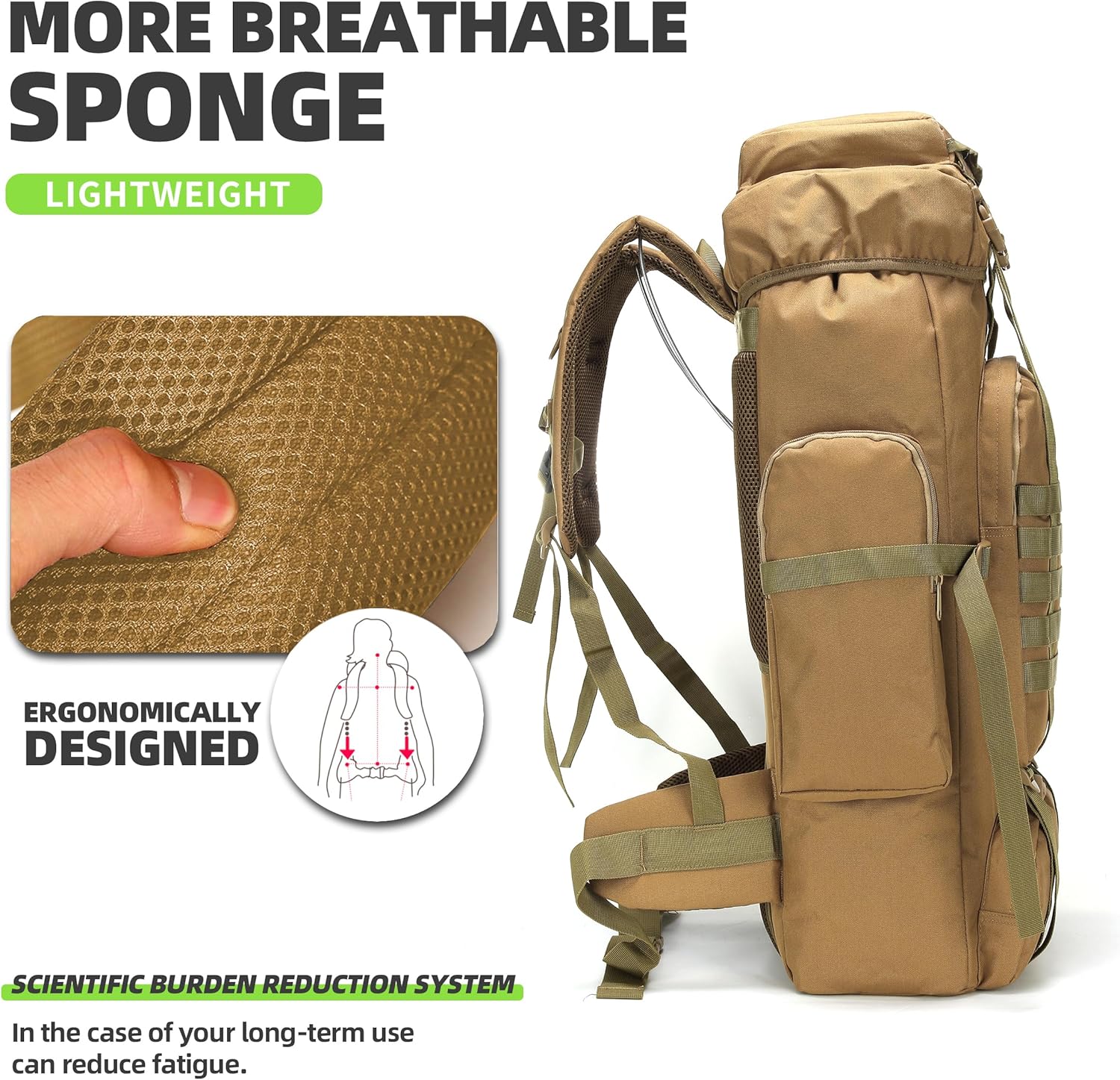 King'sGuard 70L Camping Hiking Backpack Tactical Backpack Military Molle Rucksack Backpack for Outdoor - Roamly