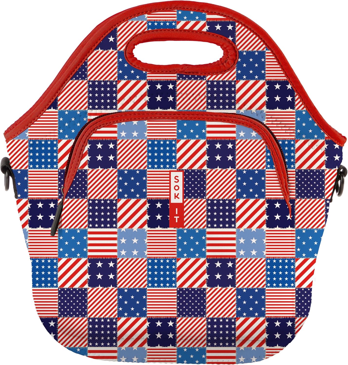 Sok It LunchTote Zippered Bag Insulated Neoprene Caddy (Patriotic Patchwork, X-Large 6.5 Quart Lunch Tote)
