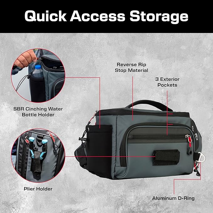 Evolution Fishing Largemouth 3.0 Sling Pack - Grey, 3600, Tackle Storage Shoulder Bag, Includes Deep Quiklatch Tackle Tray, Plier Holster, Heavy Duty Sling Pack