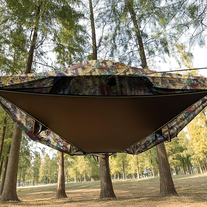 Night Cat Flat Lay Hammock Tent: Portable Lightweight Camping Hammock with Mosquito Net Waterproof Rainfly for 1 Person Outdoor Camping Camouflage