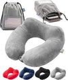 Inflatable Travel Neck Pillow: Extra-Soft, Cushion. For Airplanes, Trains, Cars, Portable Travel Accessory-With Carrying Pouch For cell phone and Passport Etc. (Grey)
