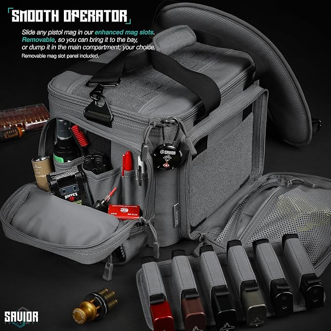 Savior Equipment Specialist Series Tactical Triple Pistol Shooting Range Hunting Duffle Bag Gun Carrying Case, Rigid Compartment Frame, Lockable Zippers