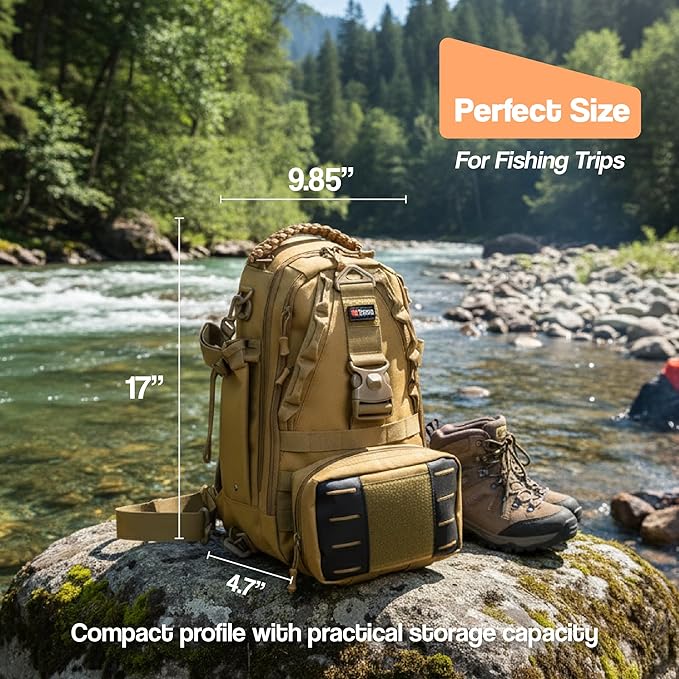 Tovra Fishing Tackle Backpack with Removable Storage Pouch – Compact Sling Pack with MOLLE Webbing, Multiple Compartments & Waterproof Nylon for Fishing, Hiking & Outdoor Gear Organization