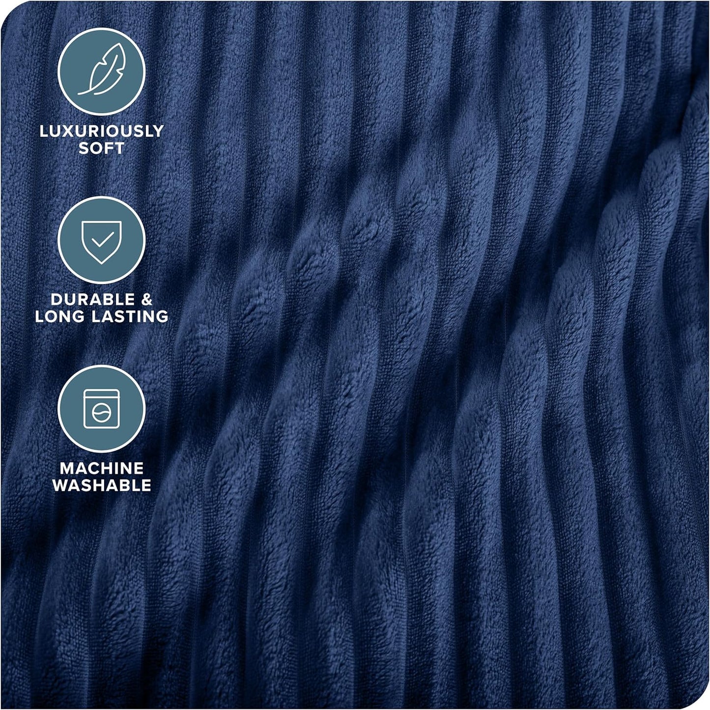 Bare Home Textured Fleece Blanket - King Size - Ultra-Soft Lightweight for Bed, Sofa, and Couch - Luxury Microplush - Cozy Warm Blanket (King, Ribbed Dark Blue)