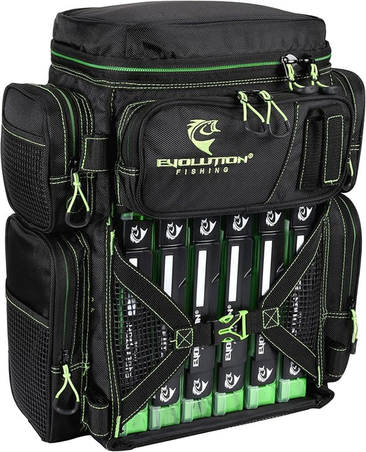 Evolution Fishing Drift Series Tackle Backpack, Outdoor Rucksack w/ 6 Fishing Tackle Trays, Heavy Duty