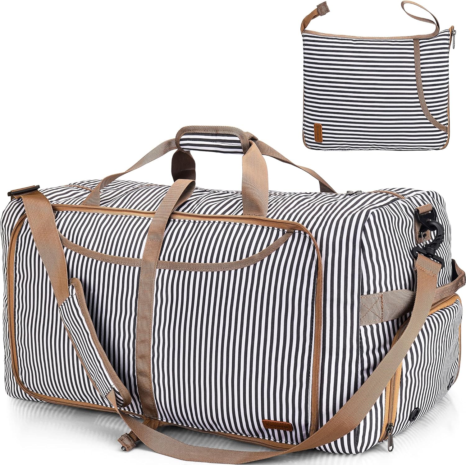 100L Duffle Bag for Travel, Large Foldable Waterproof Travel Duffel Bags Weekender Overnight Bag for Men and Women with Shoe Compartment (Stripe) - Roamly