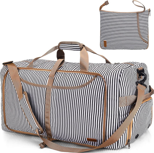 100L Duffle Bag for Travel, Large Foldable Waterproof Travel Duffel Bags Weekender Overnight Bag for Men and Women with Shoe Compartment (Stripe) - Roamly