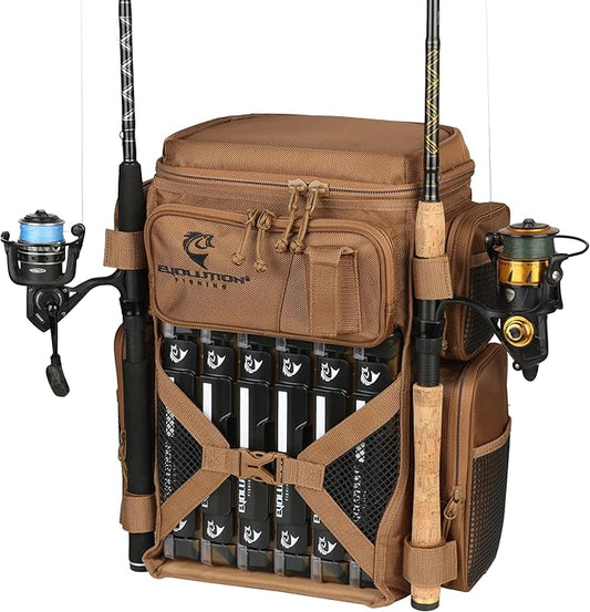 Evolution Fishing Drift Series Tackle Backpack, Outdoor Rucksack w/ 6 Fishing Tackle Trays, Heavy Duty