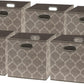 SIMPLE HOUSEWARE 11-Inch Collapsible Fabric Cube Storage Bin with Handles, Printed Design, 6 Pack, Beige