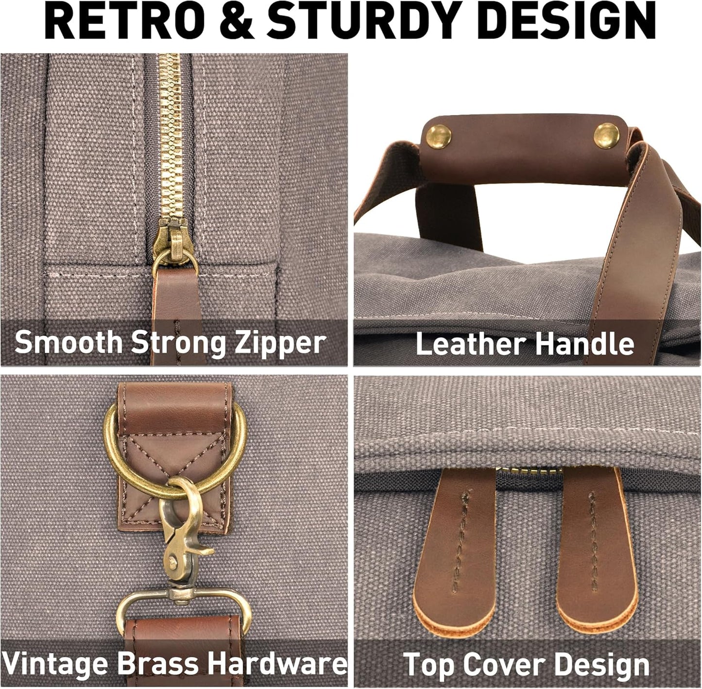 Vintage Canvas Duffle Bag, 50L Genuine Leather Travel Duffel Backpack Multifunctional Overnight Weekender Bag with Shoes Compartment Men (Grey) - Roamly