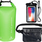 Freegrace Waterproof Dry Bags Set of 3 Dry Bag with 2 Zip Lock Seals & Detachable Shoulder Strap, Waist Pouch & Phone Case - Can Be Submerged Into Water - for Swimming (Green, 10L)