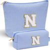 YOOLIFE Personalized Gifts for Women, Initial Makeup Bag with Makeup Pouch Cosmetics Organizer Bag Cute Makeup Bag Wedding Mothers Day Gifts Wedding Gifts for Sister Wife Friend Female Mom Blue N - Roamly
