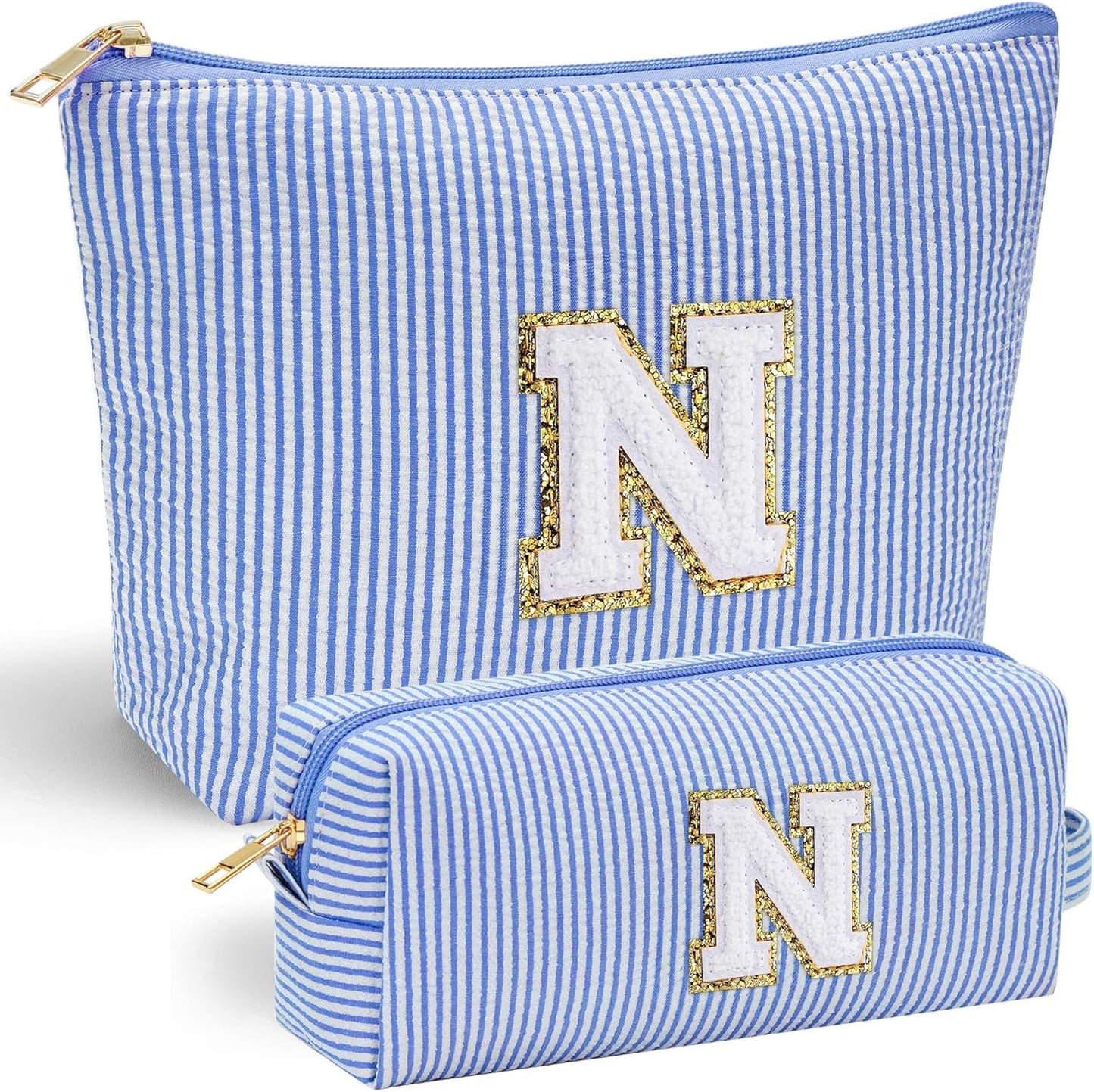 YOOLIFE Personalized Gifts for Women, Initial Makeup Bag with Makeup Pouch Cosmetics Organizer Bag Cute Makeup Bag Wedding Mothers Day Gifts Wedding Gifts for Sister Wife Friend Female Mom Blue N - Roamly