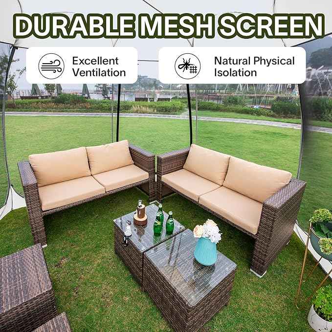 Alvantor Pop Up Screen House Gazebo with Mosquito Netting, Instant UV Resistant Sun Shelter for Patio & Backyard, Portable Canopy Tent for 2-10 Person